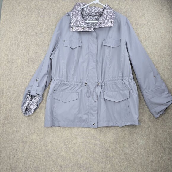 JM Collection Women’s Light Gray Safari Jacket XL Polyester Animal Print Lining - Picture 1 of 8